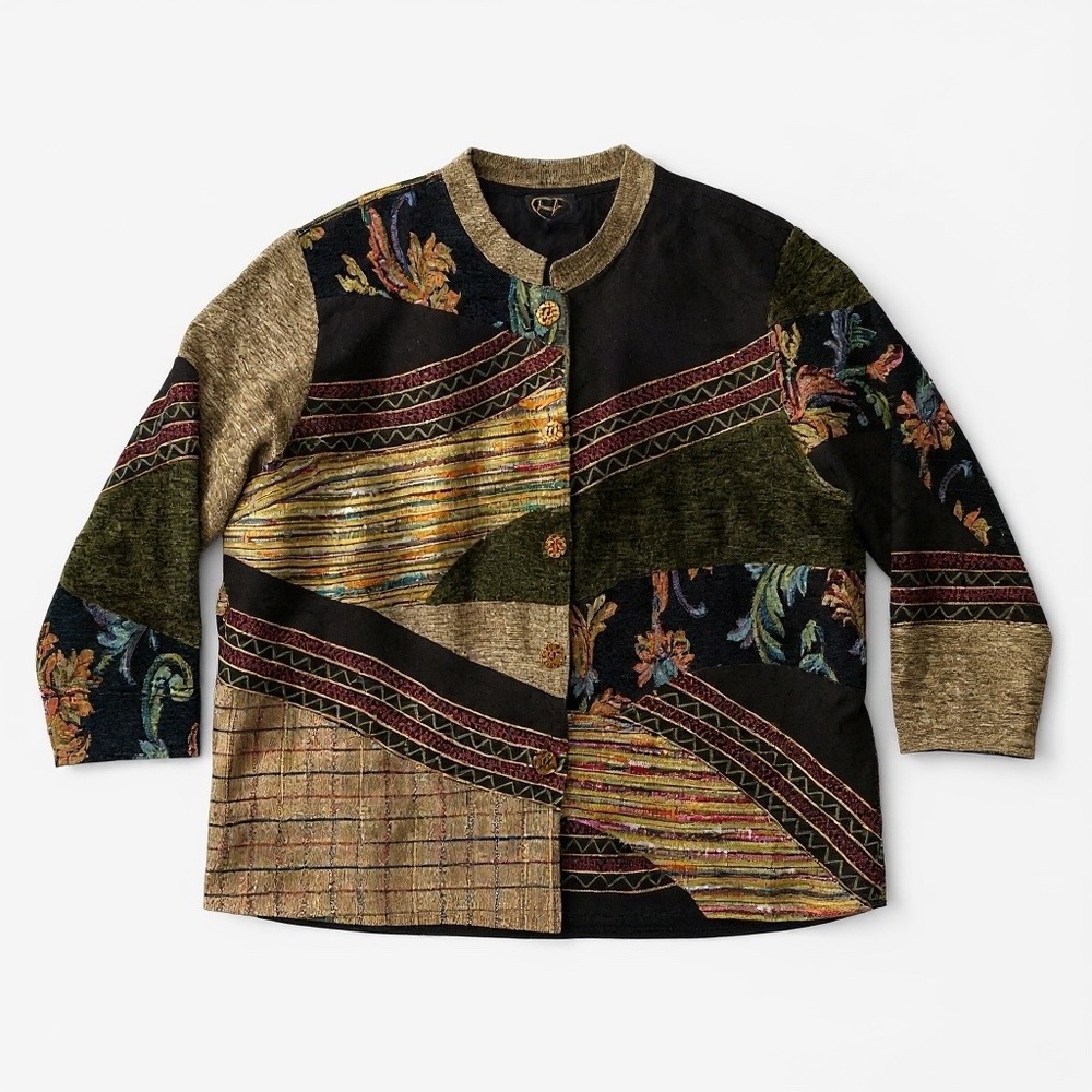 Julia Kim | Vintage Art to Wear Blazer Jacket Tapestry Patchwork Boho Women's 3X